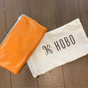 HOBO Orange Leather Zip Pouch with Polka Dot Lining